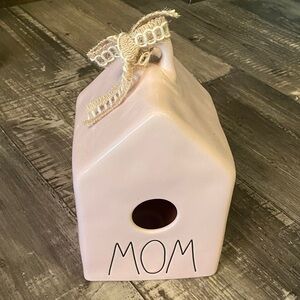 Rae Dunn Artisan Collection Pink Ceramic Birdhouse with 'MOM' Text